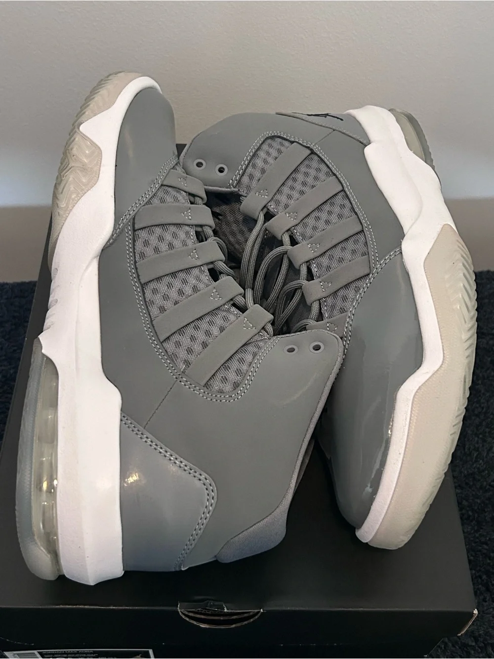 Jordan Men's Athletic Shoes - Gray Patent and White Midsole